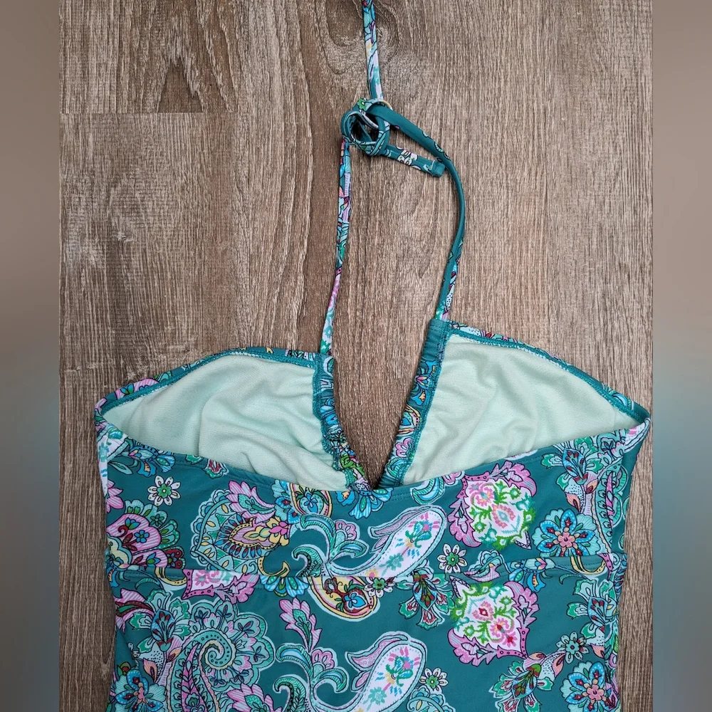 NWT Cupshe Blue Paisley Cut Out Halter Top One Piece Swimsuit Size Large